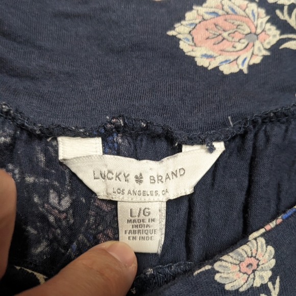 Lucky Brand Navy Blue Square Neck Top Floral Print Women's Size Large - Picture 2 of 8